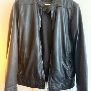 AllSaints Black Leather Bomber Jacket